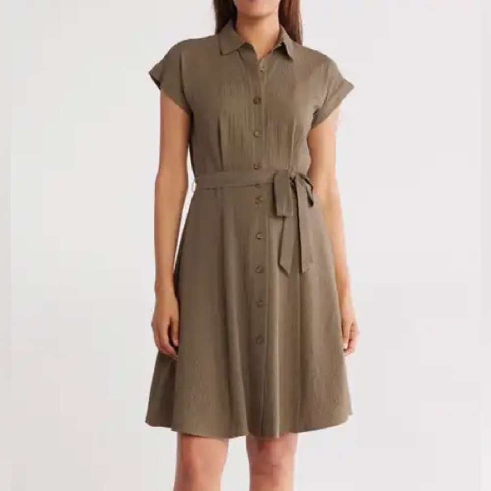 calvin klein army green dress | Dresses | Calvin Klein Collared Tie Button Down Midi Size 4 IT38|XS